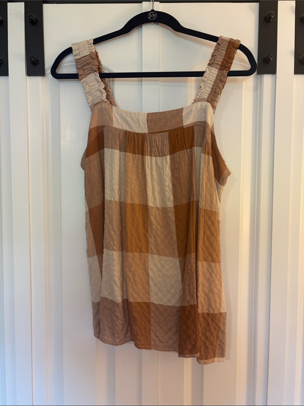 Women's Plaid Square-Neck Tank Top in Beige & Brown